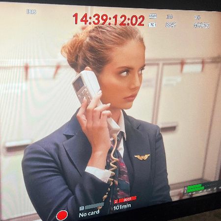 Carina Zavline was photographed on her first shooting as an actress on Beyond Belief.